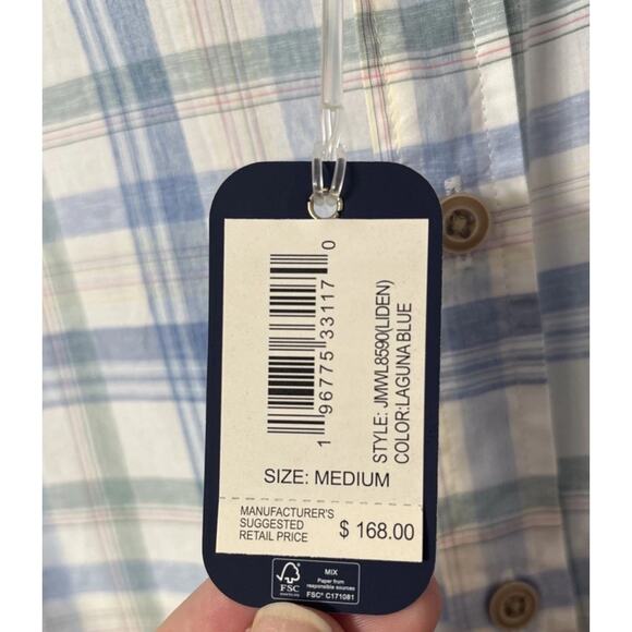 NWT Johnnie-O Top Shelf Long Sleeve Plaid Shirt Mens Medium Laguna Blue $168 - Picture 9 of 12